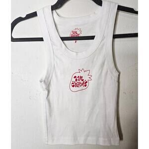 Ian Charms White Crop Scoop Neck Sleeveless Tank Top Red Ian Charms Logo Small